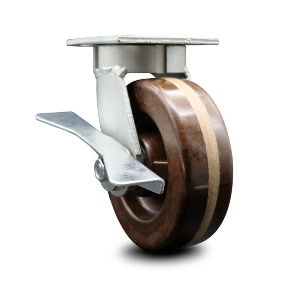 6 Inch Kingpinless High Temp Phenolic Wheel Swivel Caster with Brake SCC